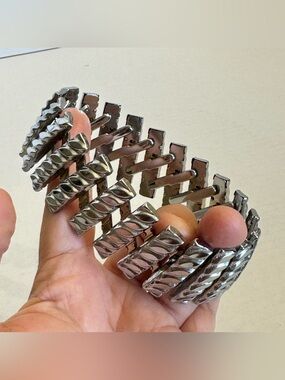 Vintage Expansion Bracelet Wide Cuff Silver Tone Stainless Springs Hong Kong